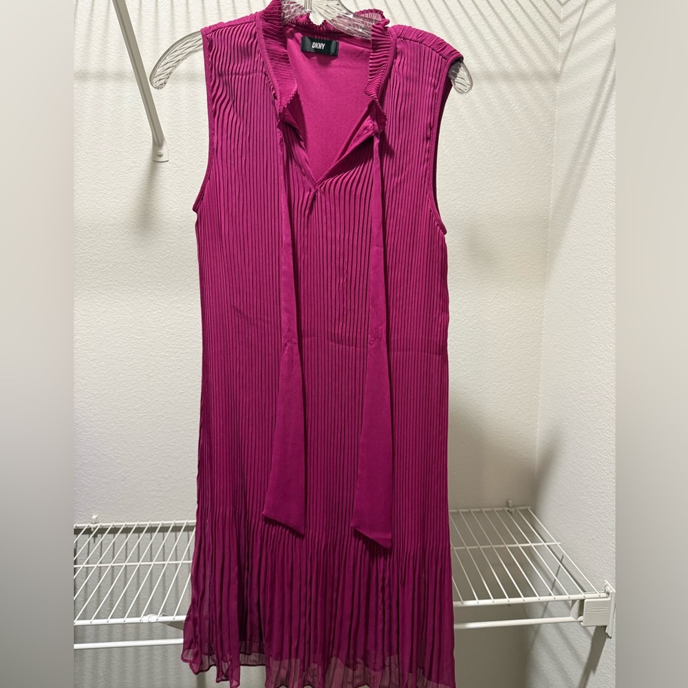 DKNY Fuchsia Pleated Midi Dress